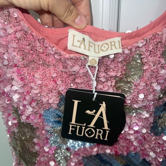 NWT LA FUORI Fleur Oasis Fully Embellished Mini Dress in Pink Ombre $890 - Small - Picture 14 of 17